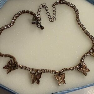Elegant Butterfly Necklace in Gold tone, perfect rhinestone chain